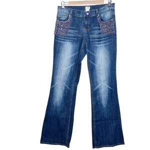 Cache Y2K Beaded Low Rise Bootcut Jeans Womens Size 10 Embellished Stretch